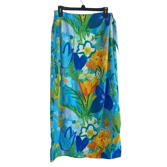 Jams World Watercolor Floral Side Tie Wrap Long Skirt Tropical Retro Size Large - Picture 2 of 11